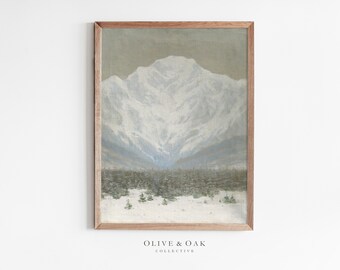 Snowy Trees Painting / Vintage Winter Landscape Print / Spruce Tree PRINTABLE Art / #338