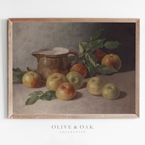 Rustic Farmhouse Kitchen Print / Vintage Apple Still Life Painting / Country PRINTABLE / #216