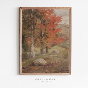 Autumn Tree Oil Painting / Vertical Landscape Fall Art Digital PRINTABLE / #263