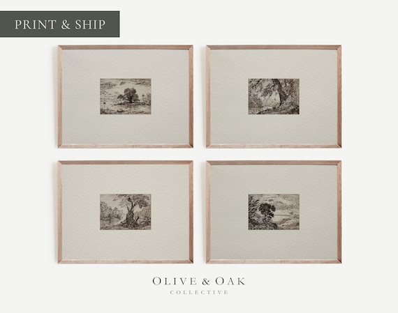 Set of FOUR Prints / Neutral Decor Sketch Wall Art / Neutral Vintage Art Prints / MAILED Prints / #G41-M