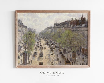 Paris Street Scene Painting / Vintage French Architecture Oil Painting / Spring Decor PRINTABLE / #458