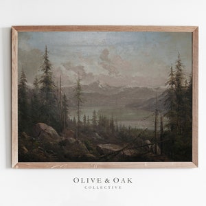 Vintage Lake Landscape Print / Rustic Mountain Painting PRINTABLE / #364
