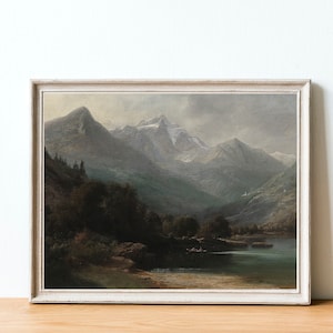 Moody Mountain Landscape Painting / Dark Vintage Art Print / Digital PRINTABLE / #302 image 6