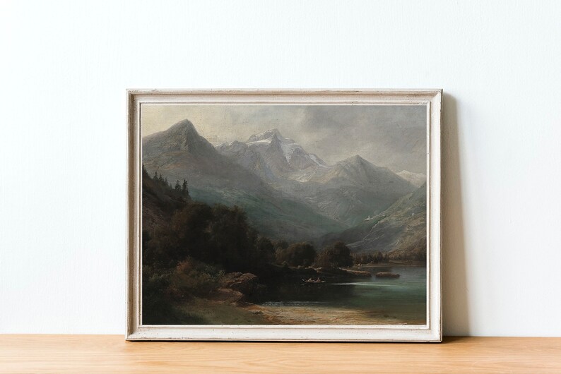 Moody Mountain Landscape Painting / Dark Vintage Art Print / Digital PRINTABLE / #302 image 6