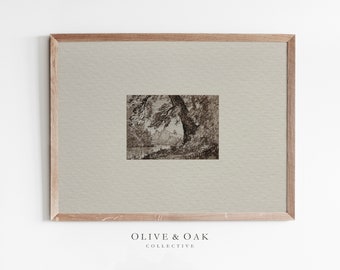 Rustic Landscape Sketch / Vintage Neutral Drawing / Simple Artwork PRINTABLE / #322