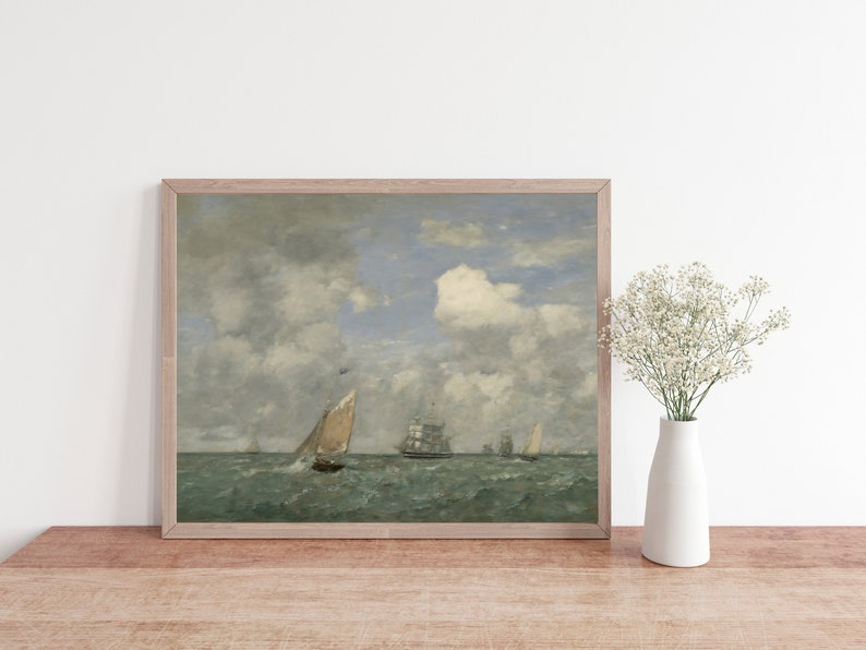 Vintage Ship Ocean Painting / Nautical Seascape Wall Art PRINTABLE ...