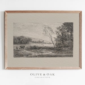 Neutral Landscape Sketch / Vintage Farmhouse Decor Drawing PRINTABLE / #201