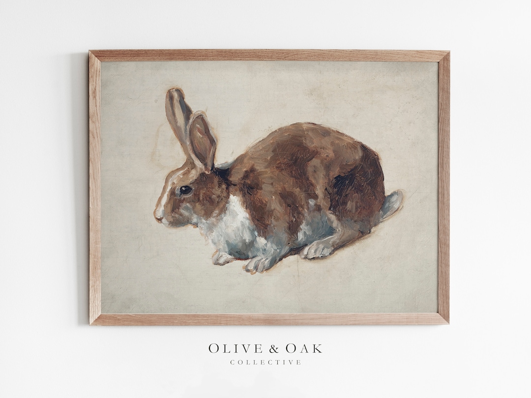 Vintage Rabbit Painting / Neutral Nursery Wall Art / Bunny Art Print ...