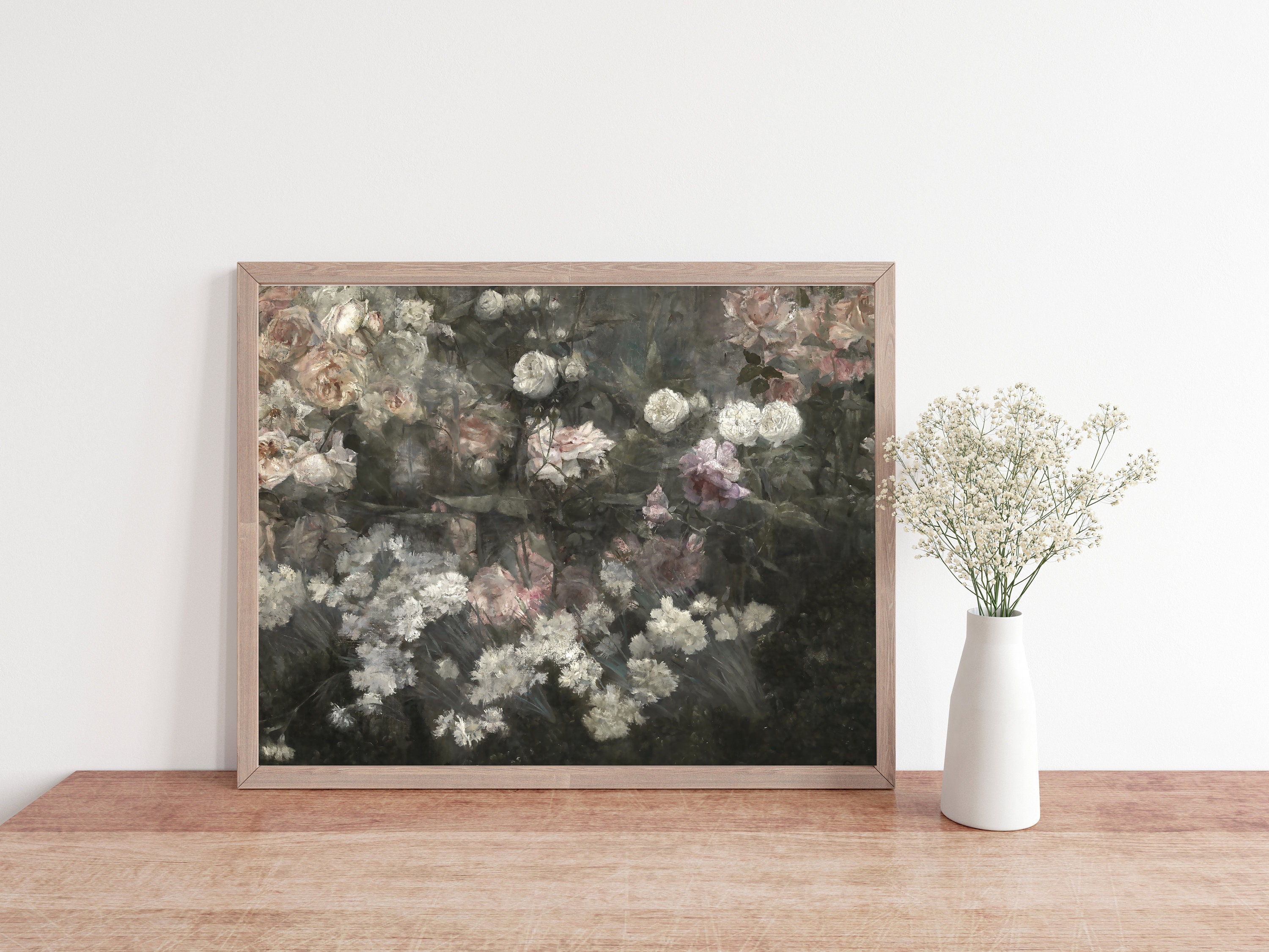 Moody Vintage Floral Print / Rose Garden Oil Painting - Etsy