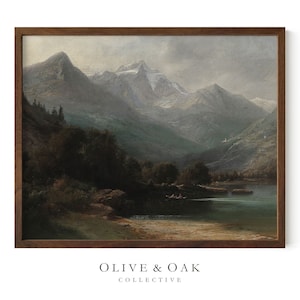 Moody Mountain Landscape Painting / Dark Vintage Art Print / Digital PRINTABLE / #302 image 3