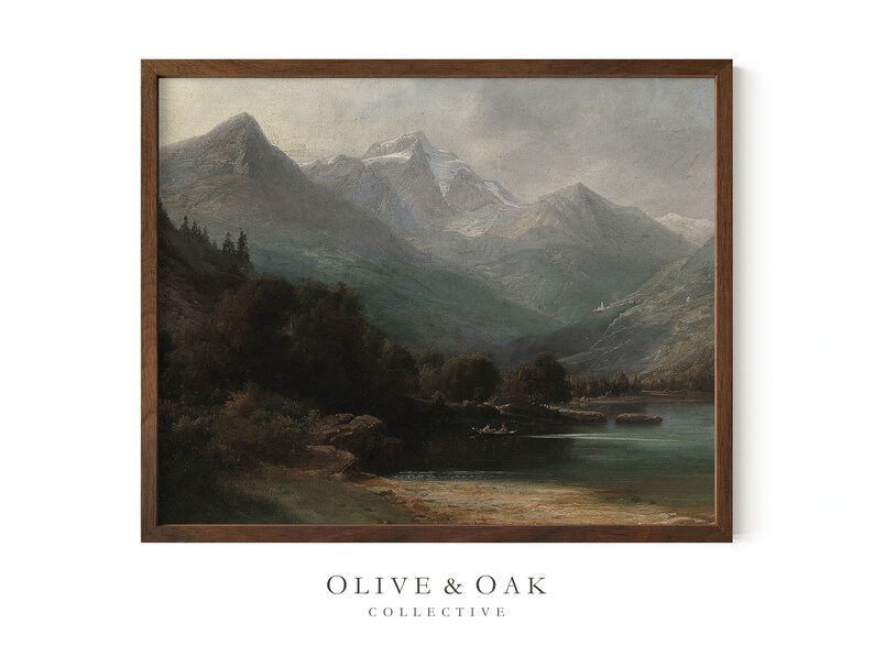 Moody Mountain Landscape Painting / Dark Vintage Art Print / Digital PRINTABLE / #302 image 3