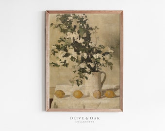 Neutral Still Life Painting / Lemon Art Print / PRINTABLE Vintage Art / Traditional Kitchen Decor Art Print / #535