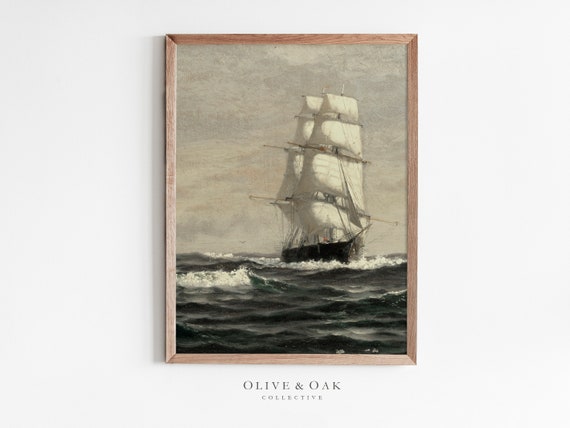 Moody Seascape Painting / Vintage Ship Print / Digital Art PRINTABLE / #277