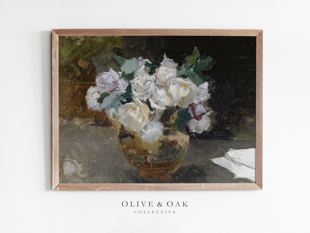 Vintage Floral Oil Painting / Rose Still Life Painting / PRINTABLE ...