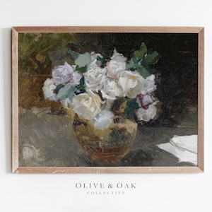 Vintage Floral Oil Painting / Rose Still Life Painting / PRINTABLE Antique Painting / #439