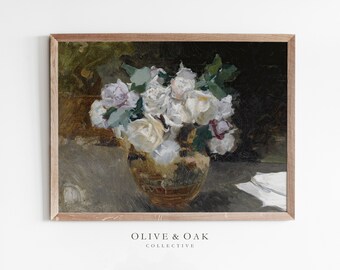 Vintage Floral Oil Painting / Rose Still Life Painting / PRINTABLE Antique Painting / #439