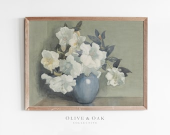 Flower Bouquet Painting / Vintage White Floral Painting PRINTABLE / Floral Watercolor Artwork /#132
