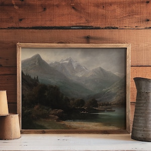 Moody Mountain Landscape Painting / Dark Vintage Art Print / Digital PRINTABLE / #302 image 5