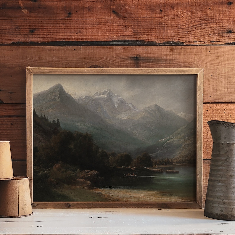 Moody Mountain Landscape Painting / Dark Vintage Art Print / Digital PRINTABLE / #302 image 5