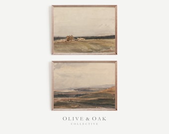 Countryside Landscape Painting SET of Two / Autumn Farmhouse Decor / Fall Tone Watercolor PRINTABLE / #G11