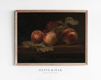 Peach Still Life Print / Vintage Rustic Kitchen Decor / Country Fruit Painting PRINTABLE / #159