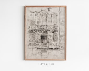 Venice Canal Sketch Print / Vintage Neutral Architecture Drawing Digital PRINTABLE / #232