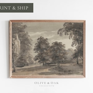 Neutral Landscape Painting / Vintage Watercolor Print / Rustic Decor PRINTED or FRAMED Wall Art / #297-m