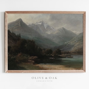 Moody Mountain Landscape Painting / Dark Vintage Art Print / Digital PRINTABLE / #302