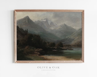 Moody Mountain Landscape Painting / Dark Vintage Art Print / Digital PRINTABLE / #302