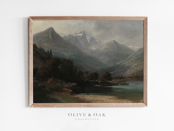 Moody Mountain Landscape Painting / Dark Vintage Art Print / Digital PRINTABLE / #302