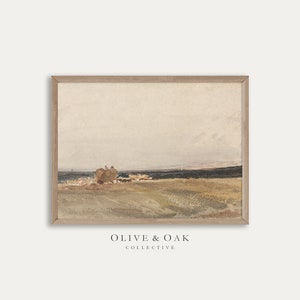 May include: A watercolor painting of a landscape with a group of people and a hay bale in the foreground. The sky is a light blue with some clouds. The ground is a mix of green and brown.