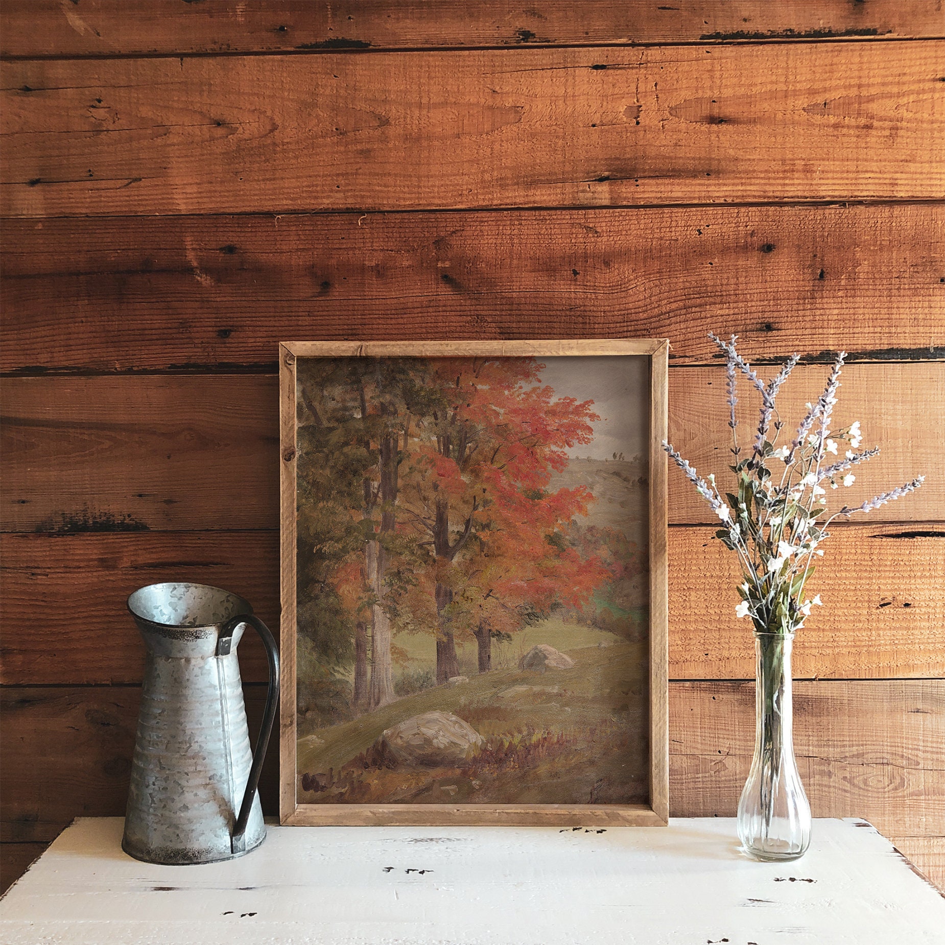 Autumn Tree Oil Painting / Vertical Landscape Fall Art Digital Etsy