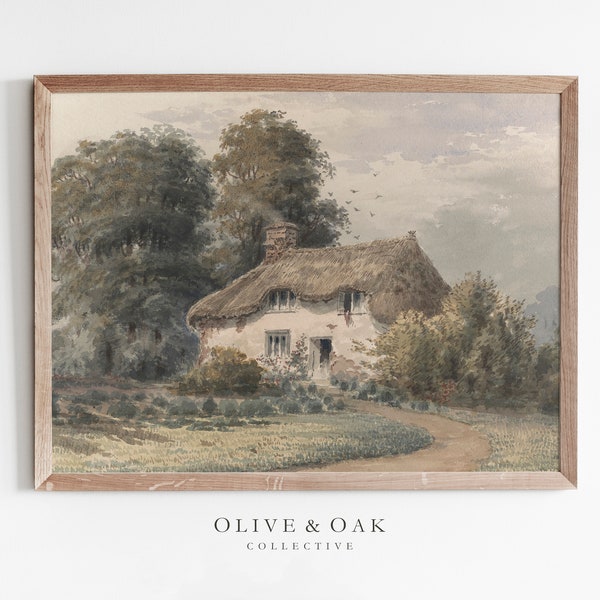 Vintage Cottage Painting / Landscape Watercolor Print / Antique Art PRINTABLE / #348