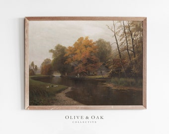 Autumn Landscape Painting / Vintage Art Digital Prints / PRINTABLE Country Fall Decor Print / #182