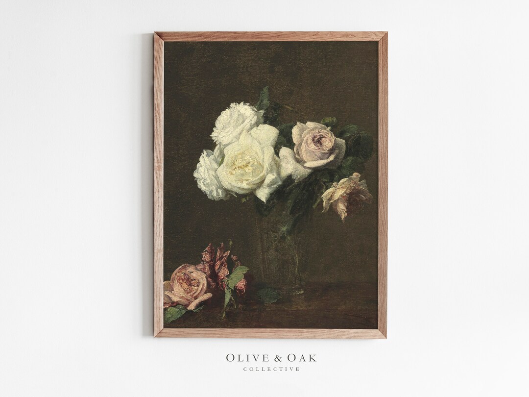 Moody Floral Painting / Antique Rose Print / Vintage Botanical Art ...