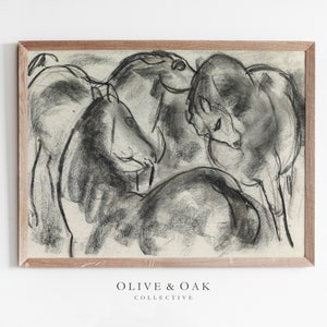 Antique Horse Charcoal Drawing / Neutral Modern Wall Art / Downloadable Art Prints / #475