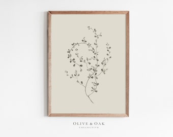 Simple Wall Art / Neutral Branch Drawing / Botanical Artwork PRINTABLE / Downloadable Flower Print / #487