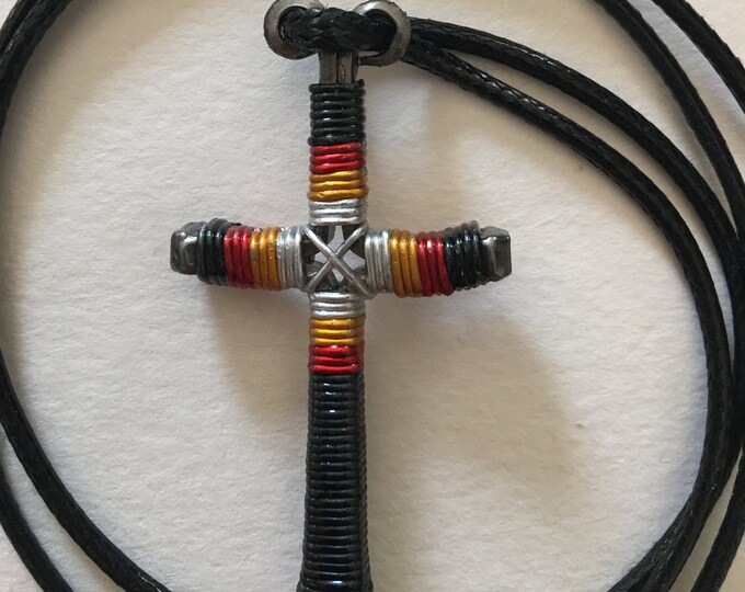 Hand made "Sunburst"  design horseshoe nail cross pendant