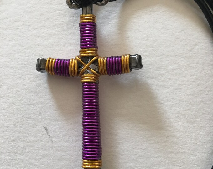 Hand made "Cross Your Heart"  design horseshoe nail cross pendant