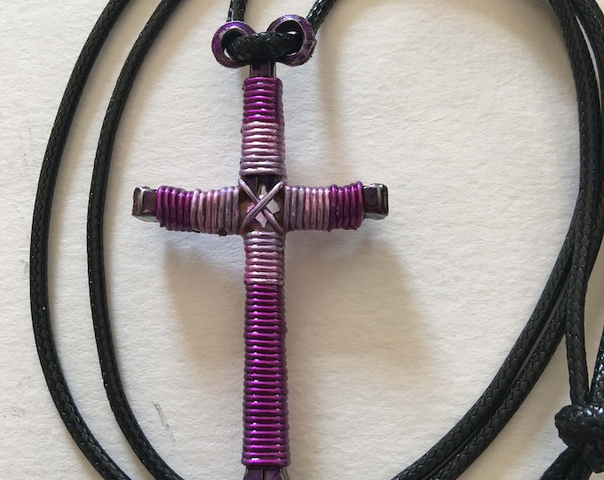 Hand made "Purple Fade"  design  horseshoe nail cross