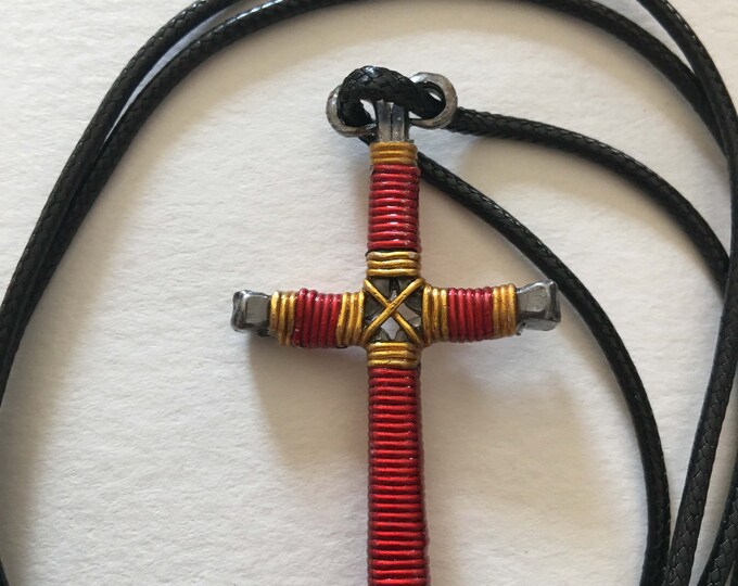 Hand made "Cross Your Heart"  design horseshoe nail cross pendant