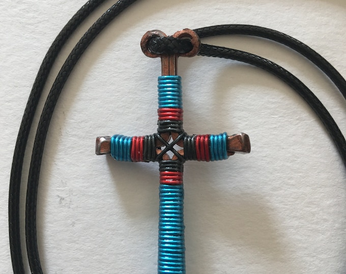 Hand made "Tri-color"  design horseshoe nail cross pendant