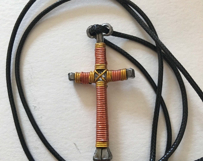 Hand made "Cross Your Heart"  design horseshoe nail cross pendant