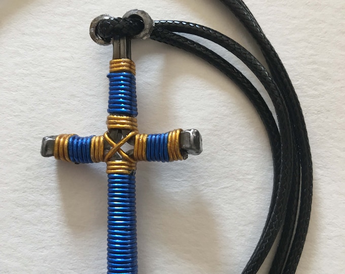Hand made "Cross Your Heart"  design horseshoe nail cross pendant