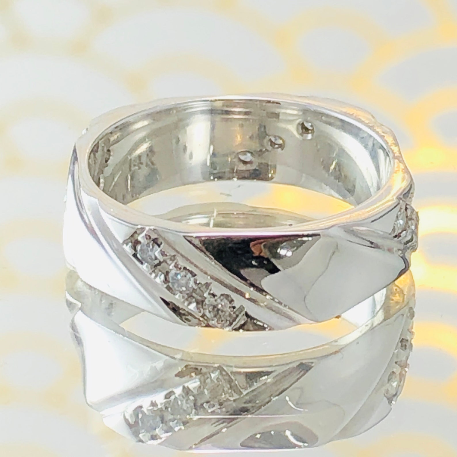14K White Gold Diamond Wedding Band for him or her Real