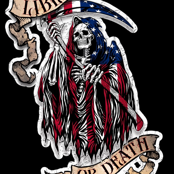 Liberty Or Death Grim Reaper American Flag sticker, 2A decal, Patriotic sticker