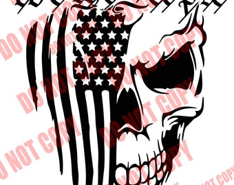 May include: Black and white graphic of a skull with an American flag design. The flag's stars and stripes are integrated into the skull's features. The words "We the People" are written above the skull in a stylized font.