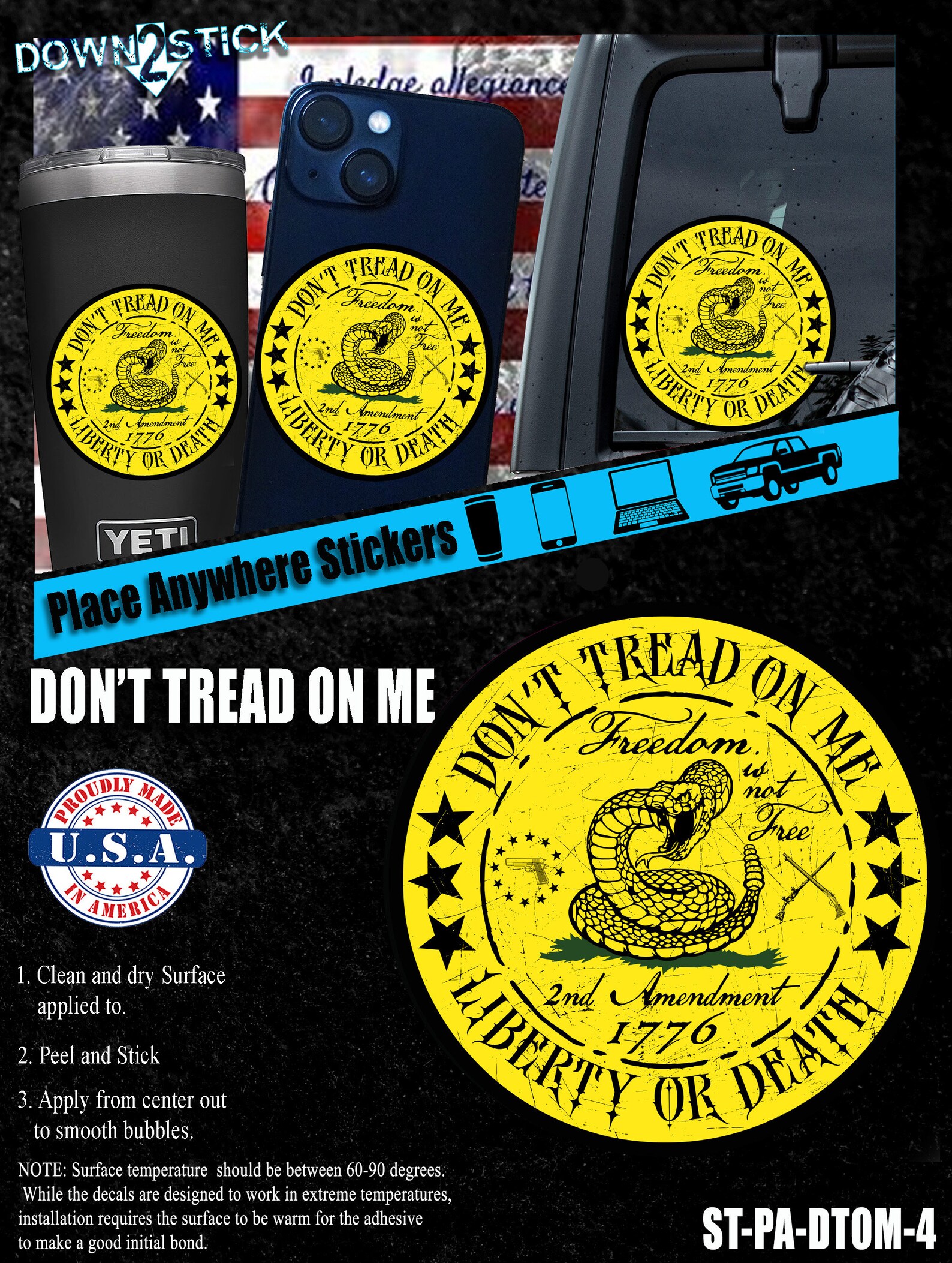 2A Snake Car Decal Yellow "Don't Tread On Me" Gadsden Flag Sticker - Foto 9