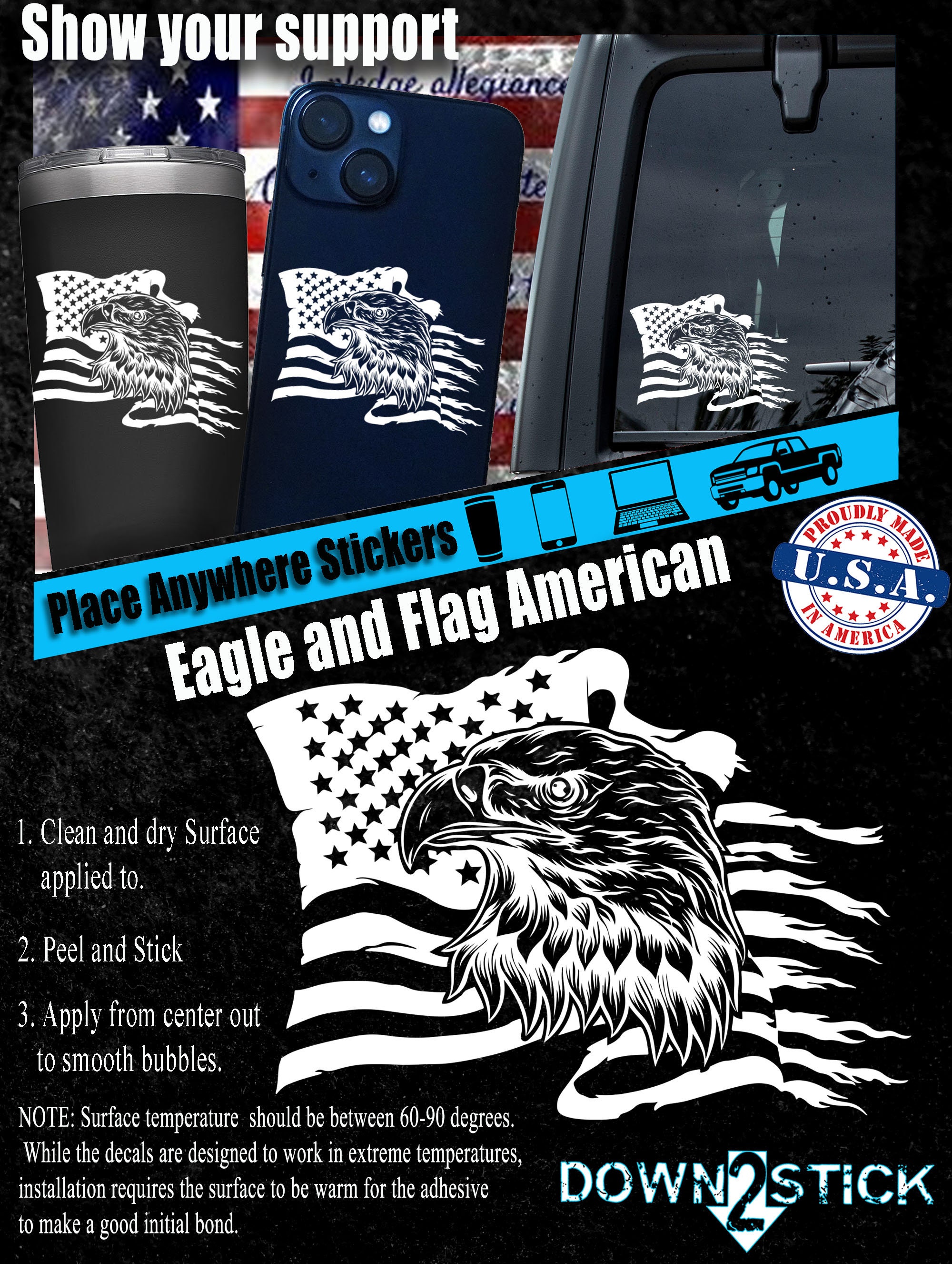 USA Eagle Flag Distressed Decal Sticker Vinyl Graphic American Car