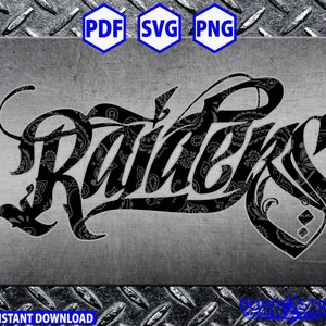 Las Vegas Raiders Script Bandana-patroon SVG-PNG-PDF-Jpeg, Raiders Tattoo digitale bestanden